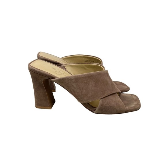 42 Gold Saldana Kid Suede Sandal Womens 6 Open Toe Criss Cross Strap Tan - Picture 1 of 9